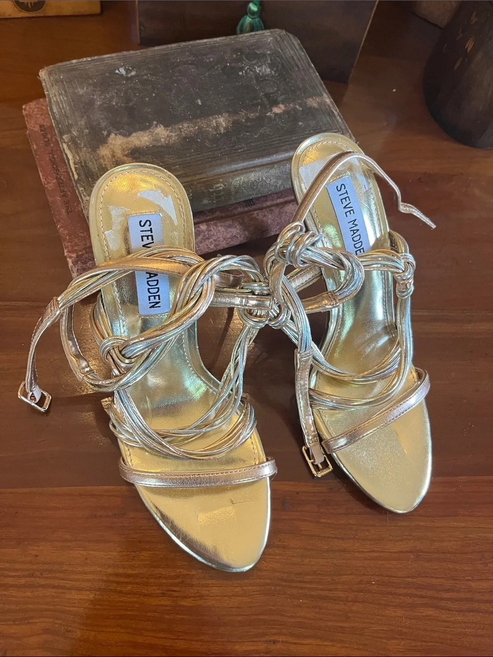 Steve Madden Lele Two Tone Metallic Leather Strappy Dress Sandals